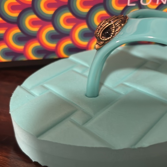 Kurt Geiger Aqua Sandals with Gold Accent - Picture 4 of 5